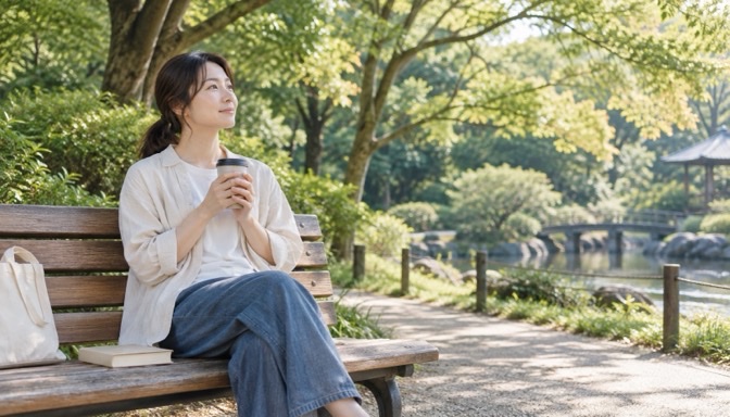 有給休暇を取得して公園で心身を休める保育士