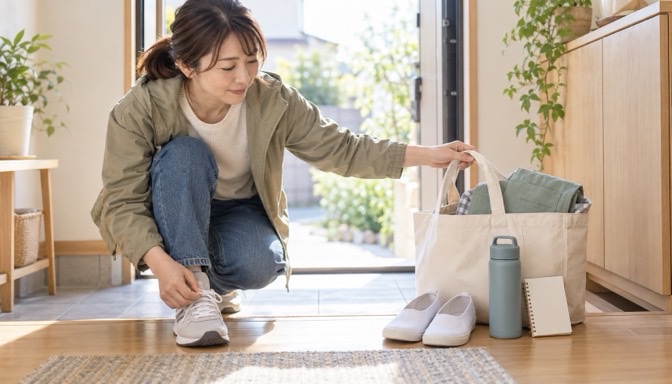 スポットワークの保育勤務へ出かける準備をする女性保育士
