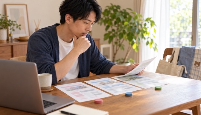 複数の求人票を比較して転職条件を確認する男性保育士