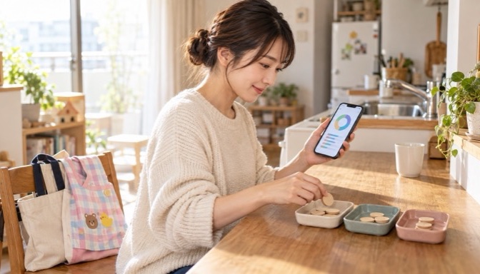 家計アプリと仕分け用トレーで毎月のお金を管理する保育士